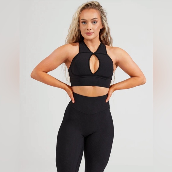 Buffbunny Collection Other - 🆕 BuffBunny Sphynx Ribbed Sports Bra in Onyx Black Small High Neck Keyhole